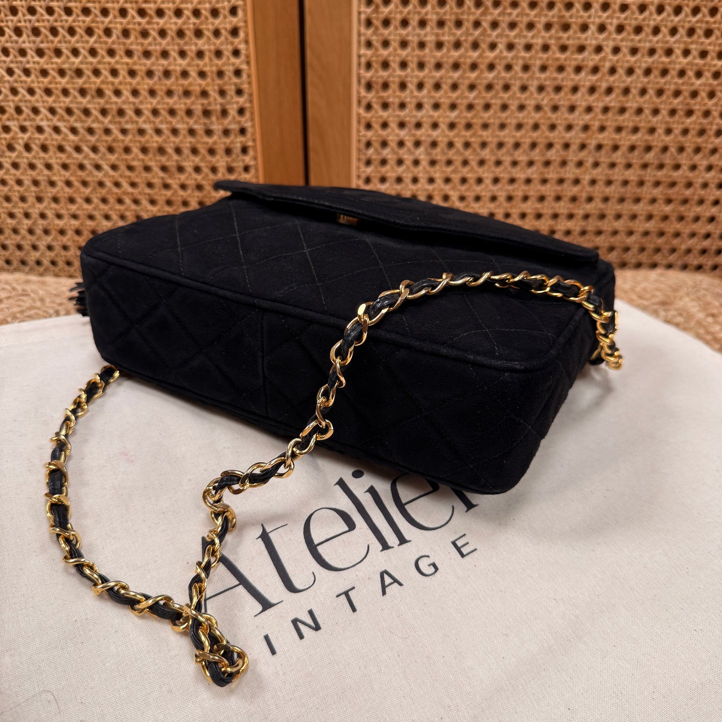 Chanel 1989 Rare Black Suede Front Flap Camera Bag