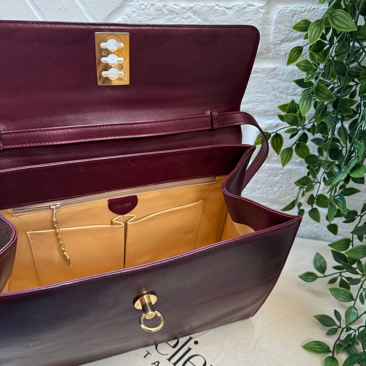 Celine 1990s Bordeaux Two Way Top Handle