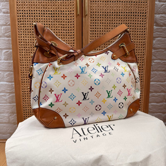 Louis Vuitton 2003 Greta Hobo Tote Murakami Multicolor White