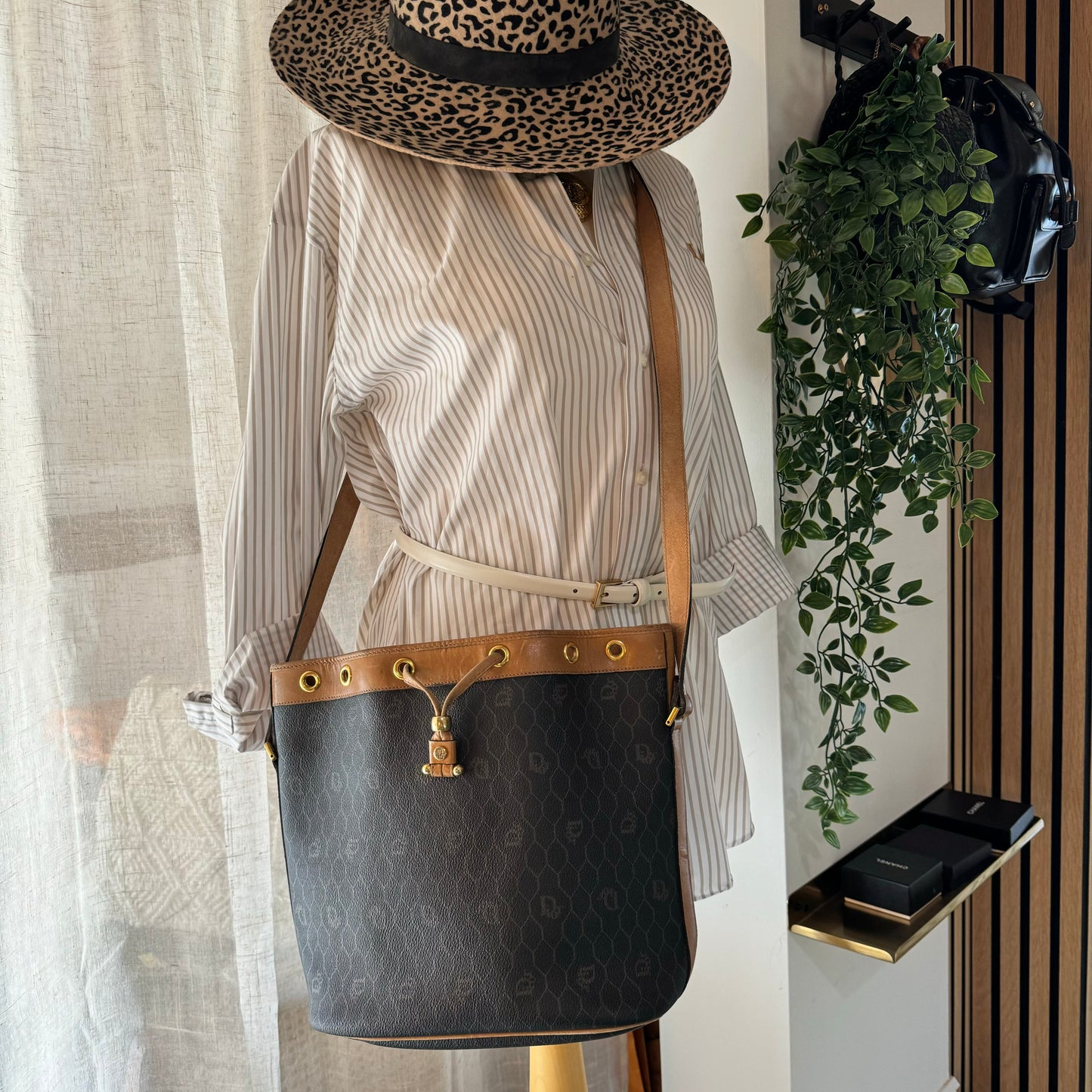 Dior 1980s Honeycomb Bucket Bag with Pouch