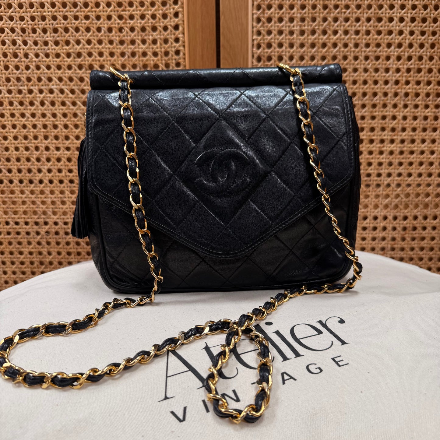 Chanel Rare 1989 Envelope Camera Style Tassel Bag