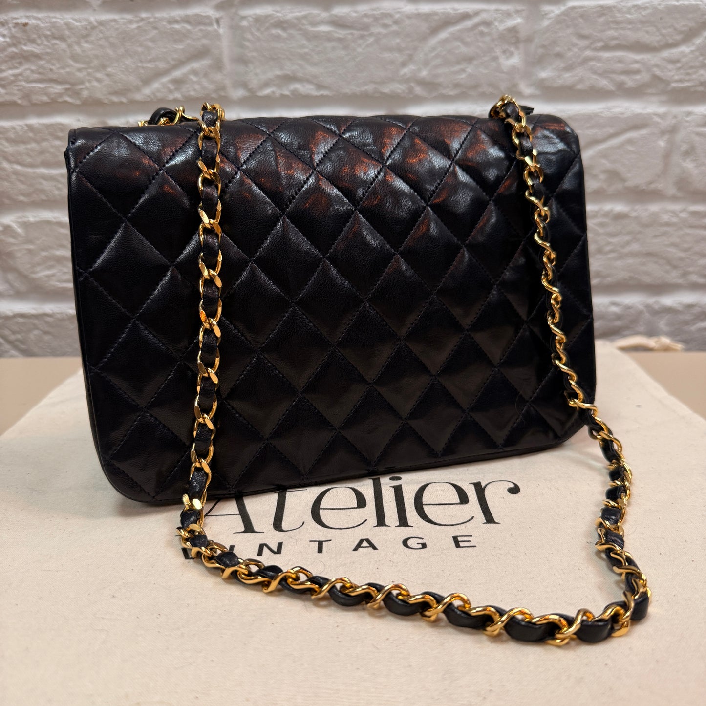 Chanel 1986 Rare Navy Lambskin Half Moon Single Flap with 24k Gold Hardware