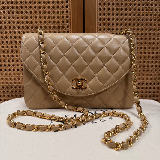 Chanel 1989 Rare Half Moon Single Flap in Dark Beige