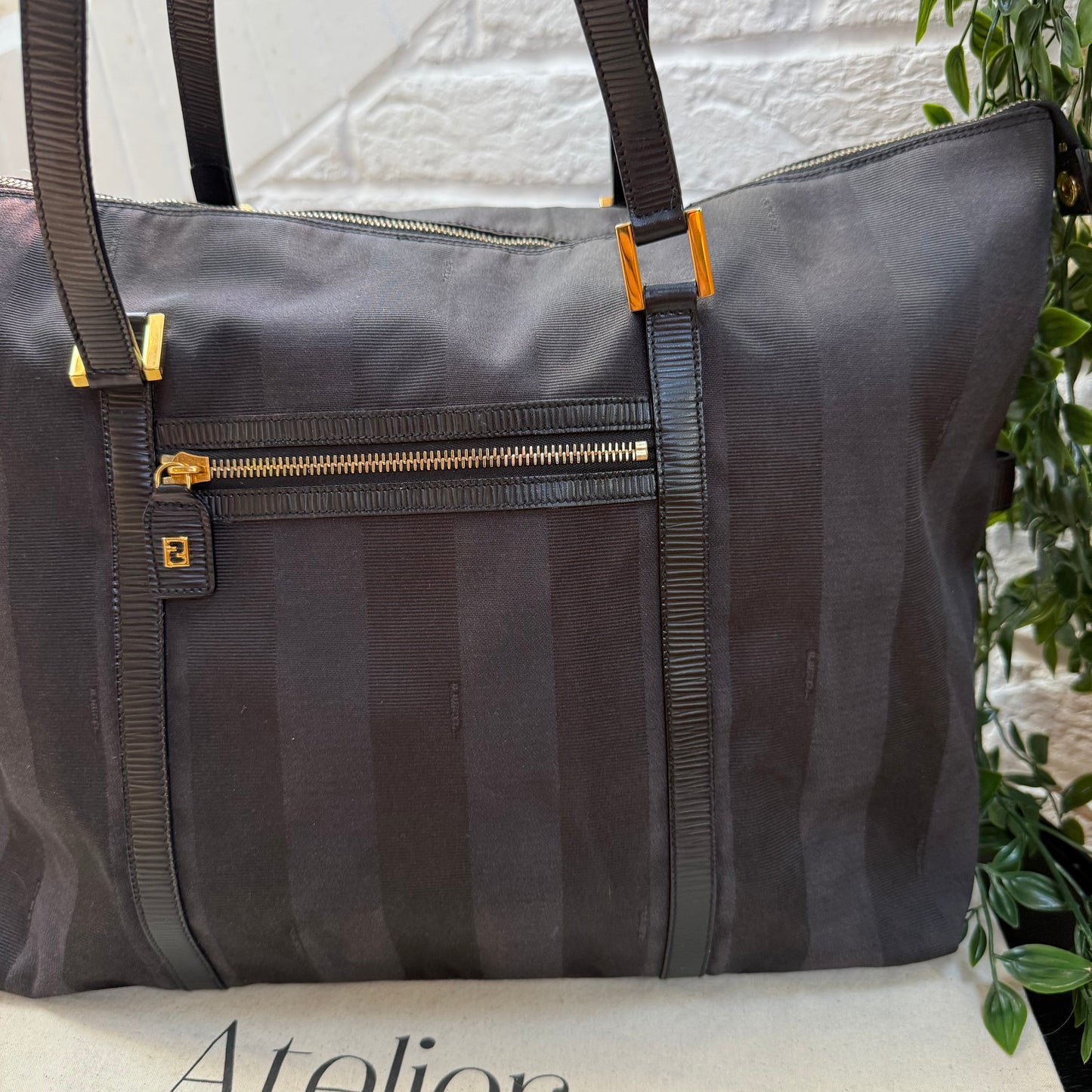 Fendi Pequin Noir Two Way Tote