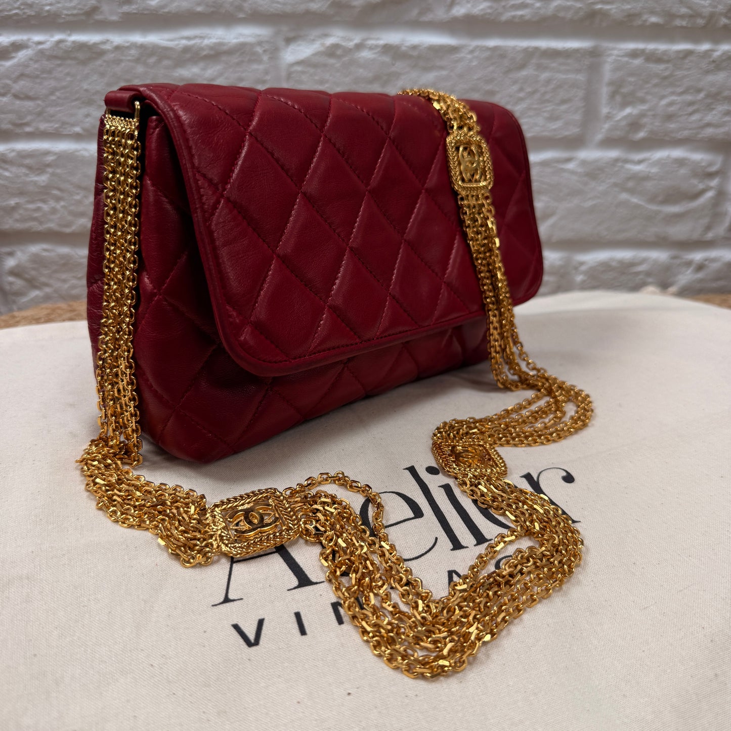 Chanel ULTRA RARE 1986 Single Flap with six strand 24k gold plated chain with CC logo stations