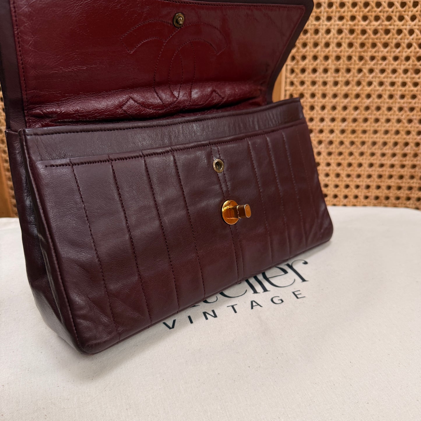 Chanel Ultra Rare Early 1980s Bordeux Lambskin Leather Classic Double Flap in Medium with 24k Gold Hardware
