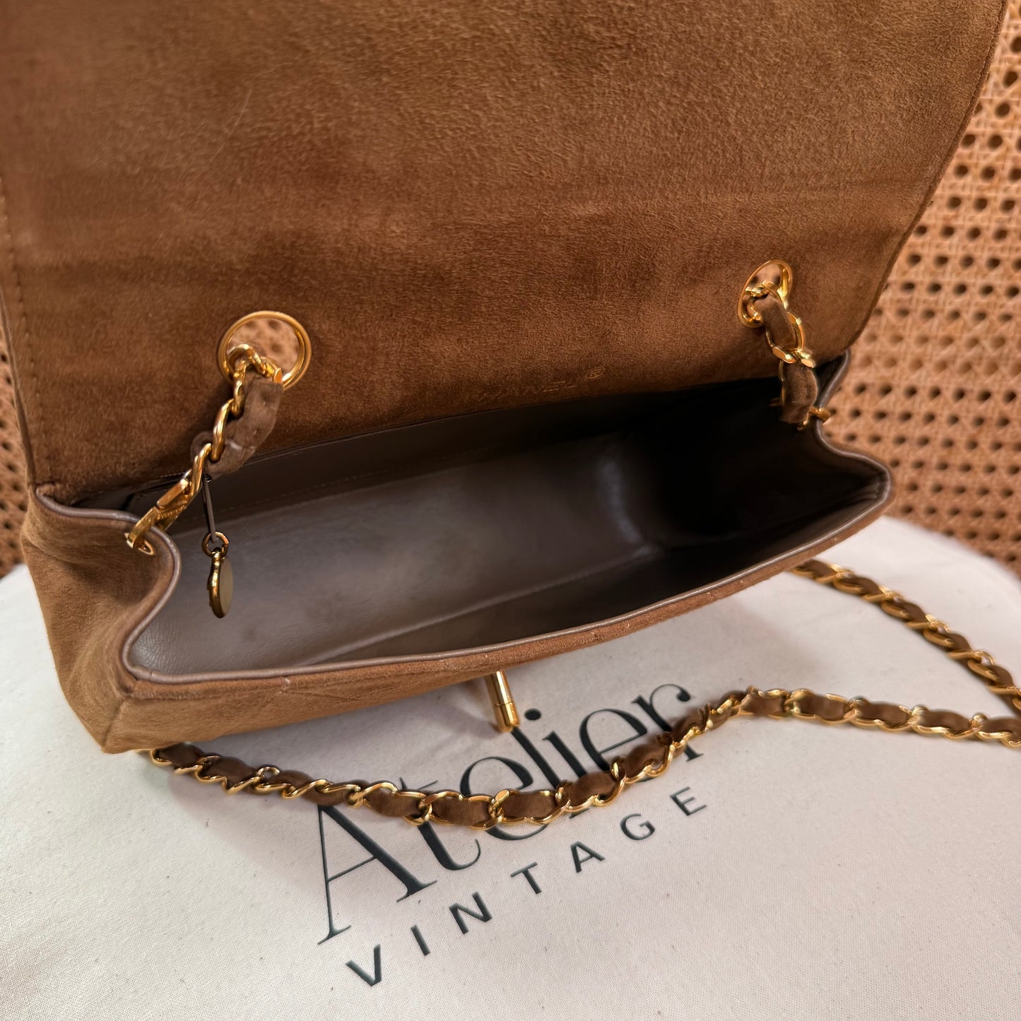 Chanel 1989 Super Rare Tan Suede Single Flap