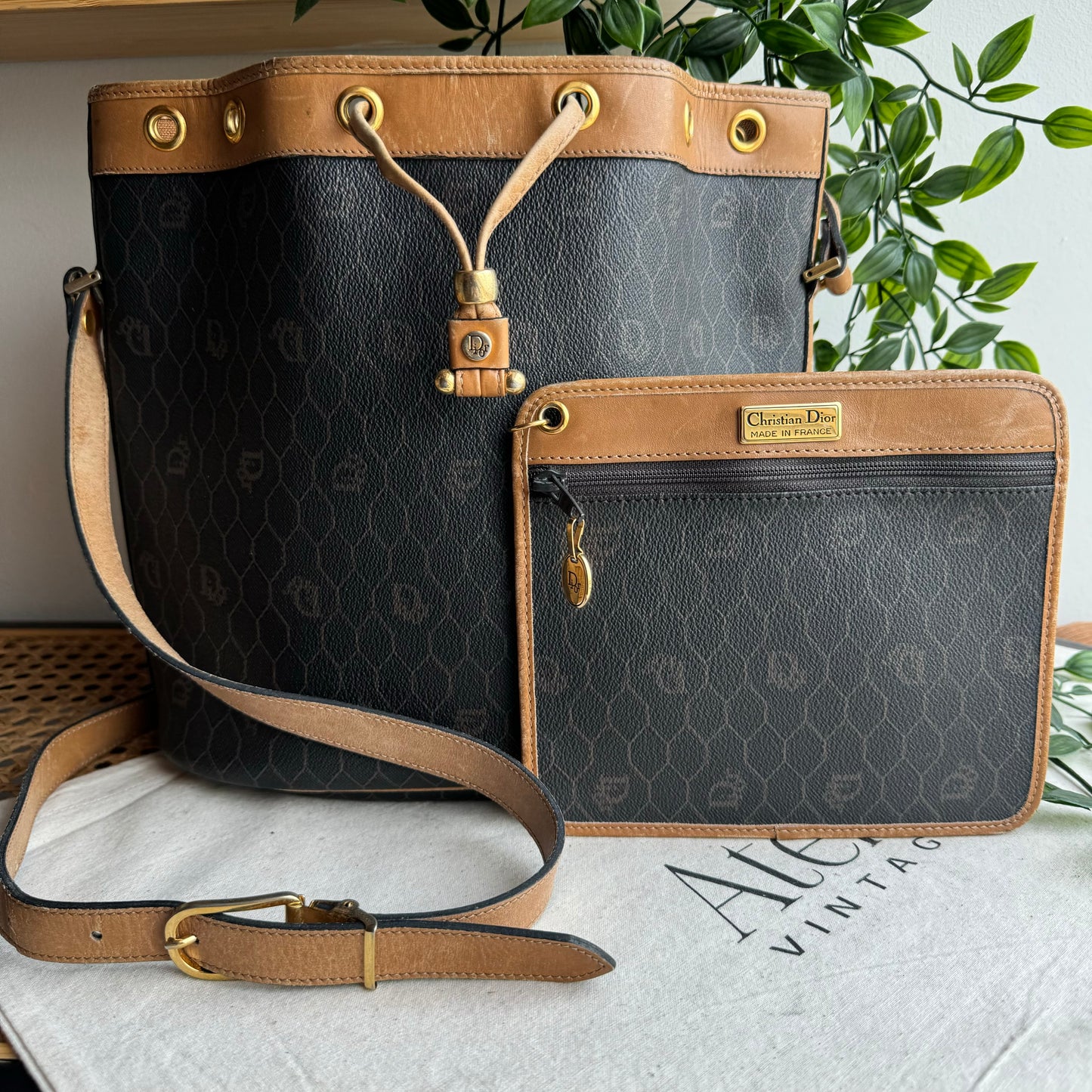 Dior 1980s Honeycomb Bucket Bag with Pouch