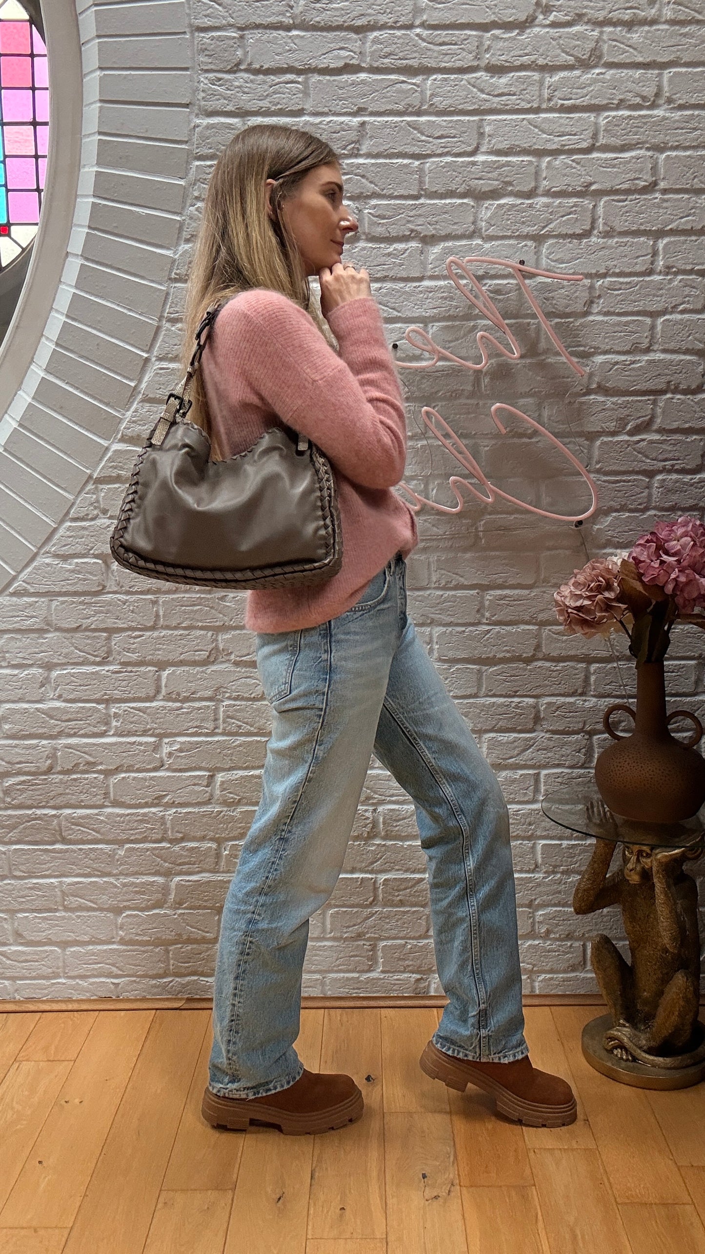 Bottega Veneta 1990s Bottega Veneta Taupe & Beige Lizard Leather Tote