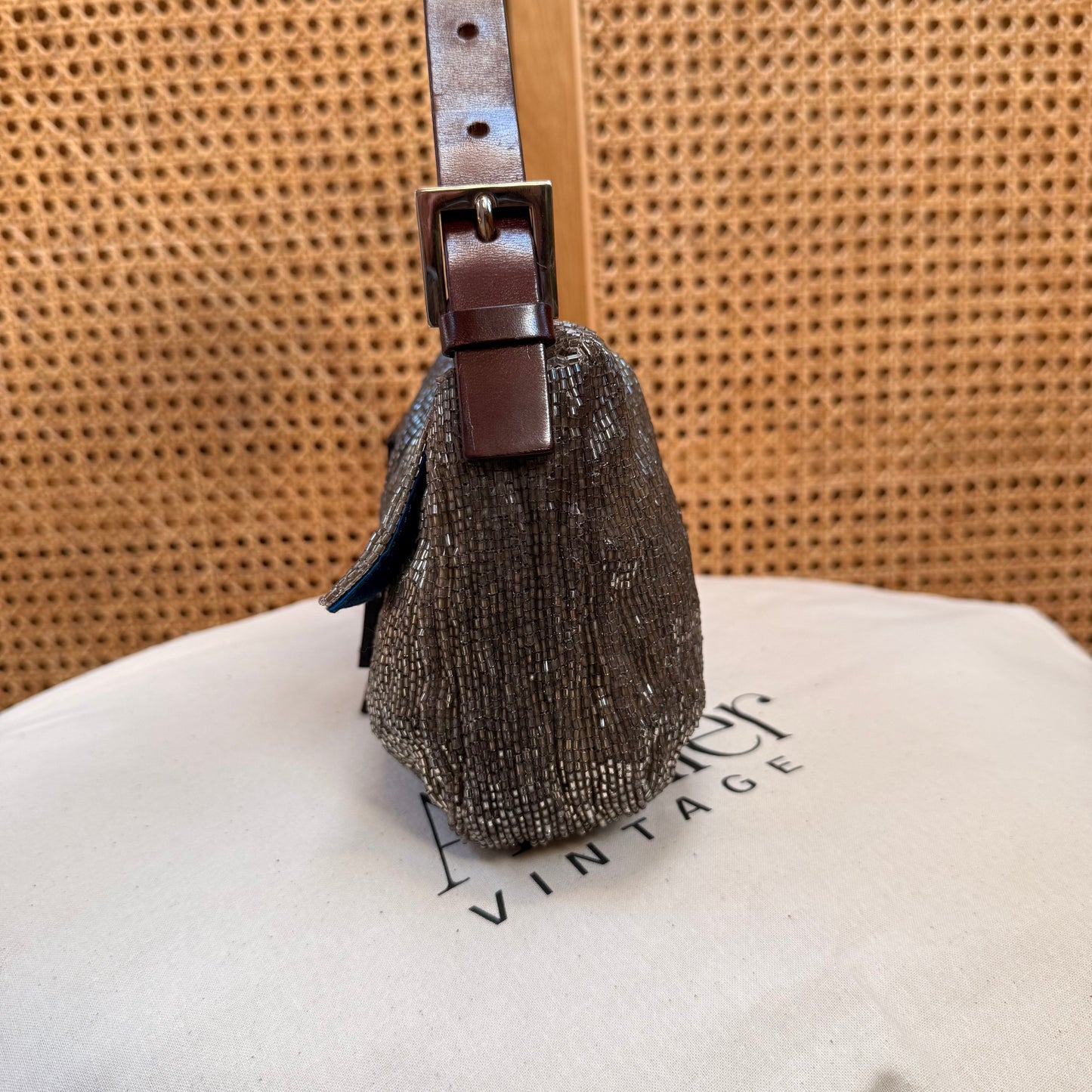 Fendi 2001 Rare Fendi Baguette Champagne - Limited Edition full glass beaded with chocolate leather