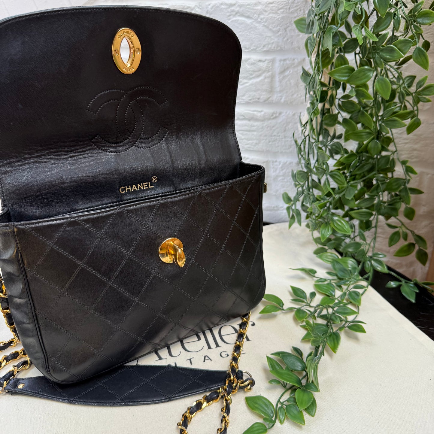 Chanel 1989 Chanel Jumbo CC Clasp Black Lambskin Cross Body