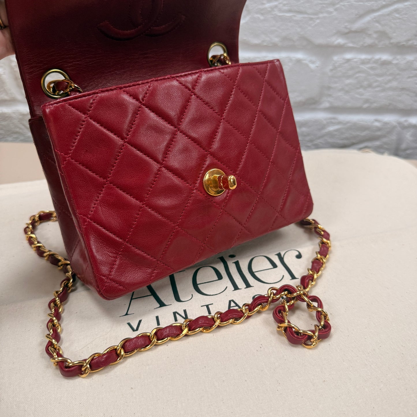 Chanel 1994 Rare Red Classic Single Flap Square Small