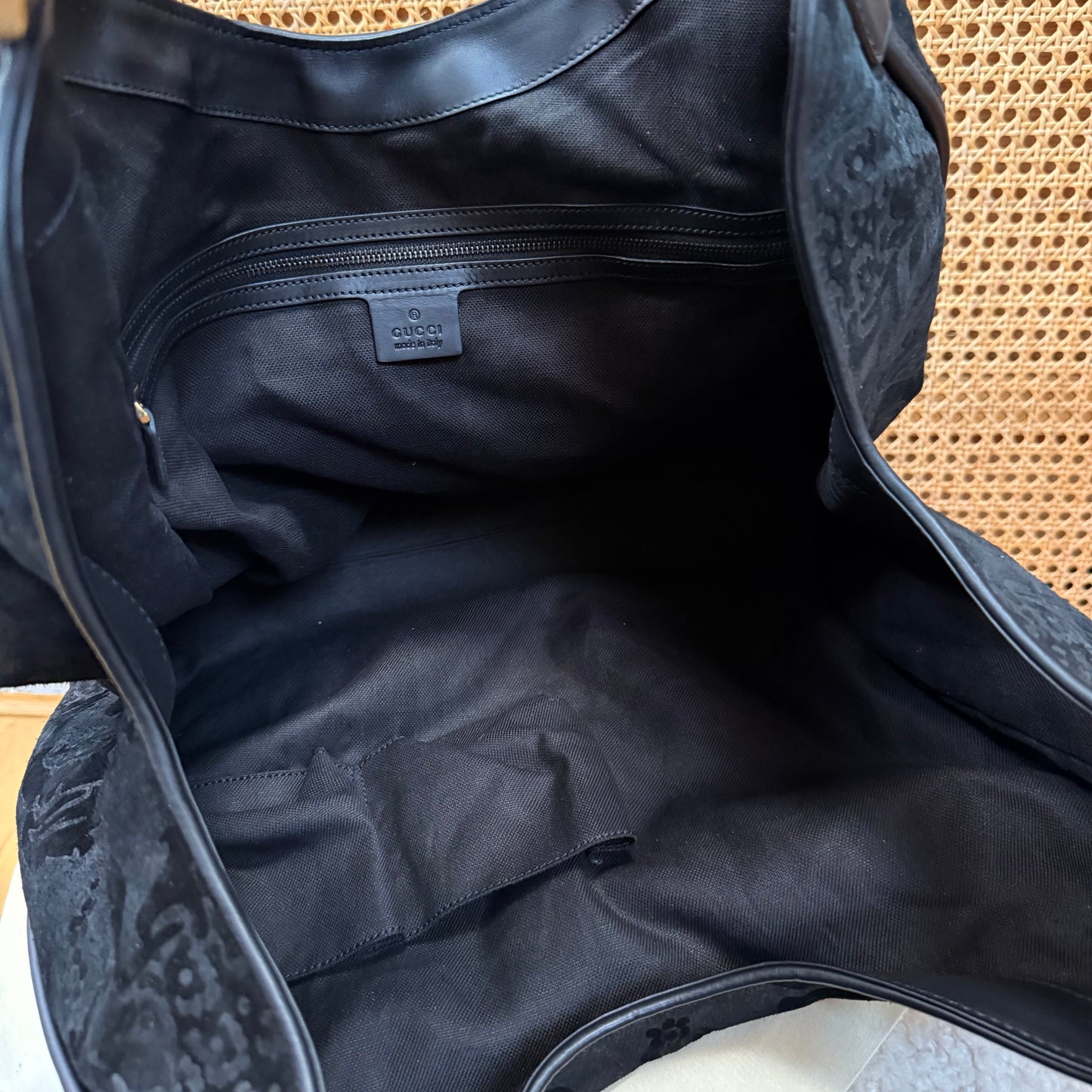 Gucci Suede Brocade Stirrup Tote