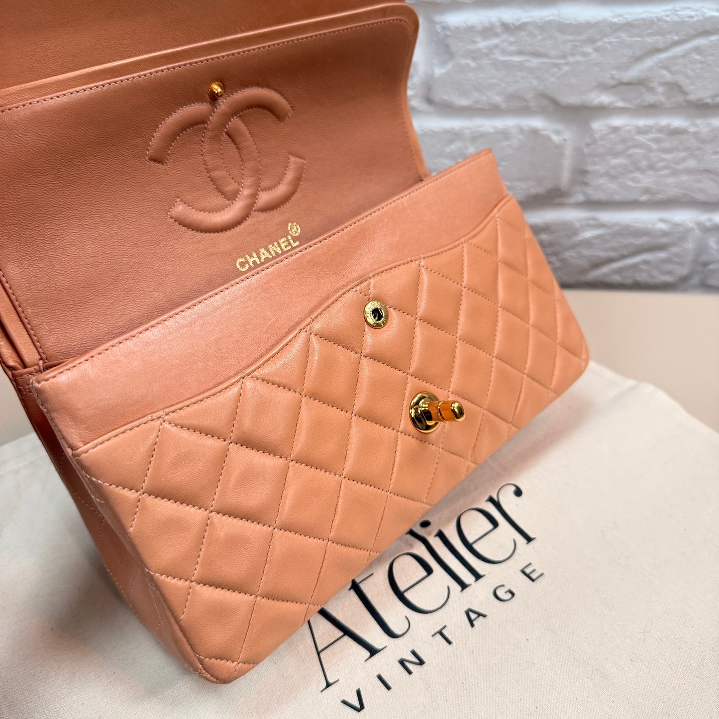 Chanel 1996 Ultra Rare Nude Lambskin Leather Classic Double Flap in Medium with 24k Gold Hardware