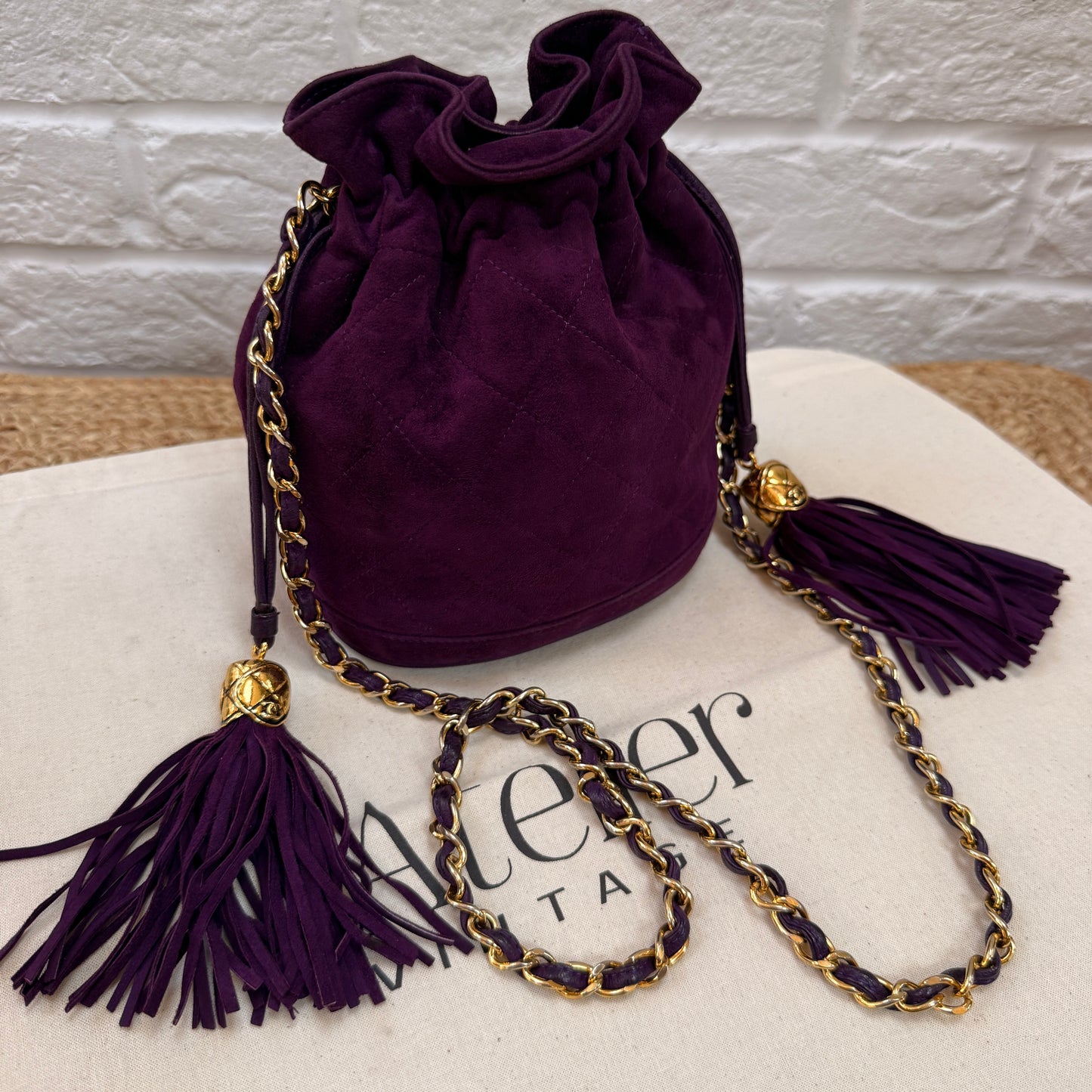 Chanel 1989 ultra rare plum suede Quilted Cross Body Bucket Bag