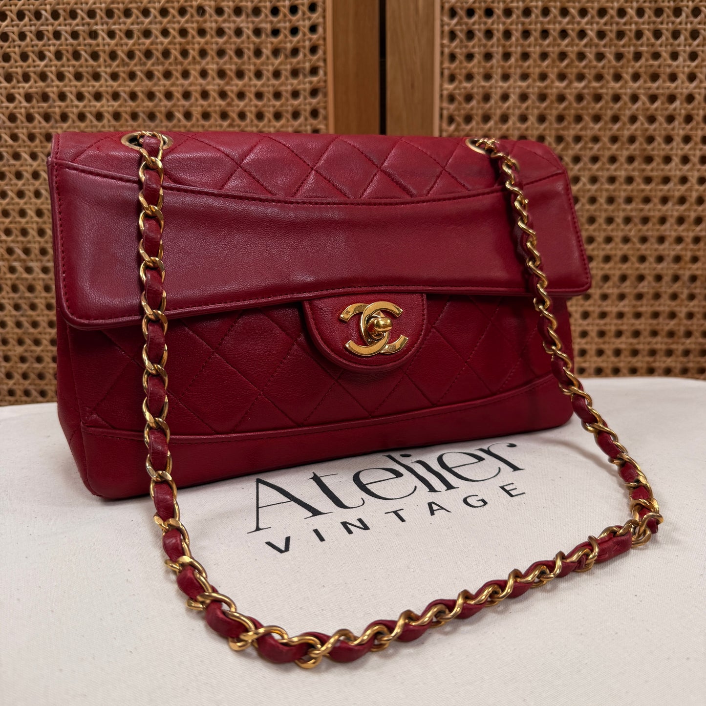 Chanel 1989 Red Classic Single Flap with purse