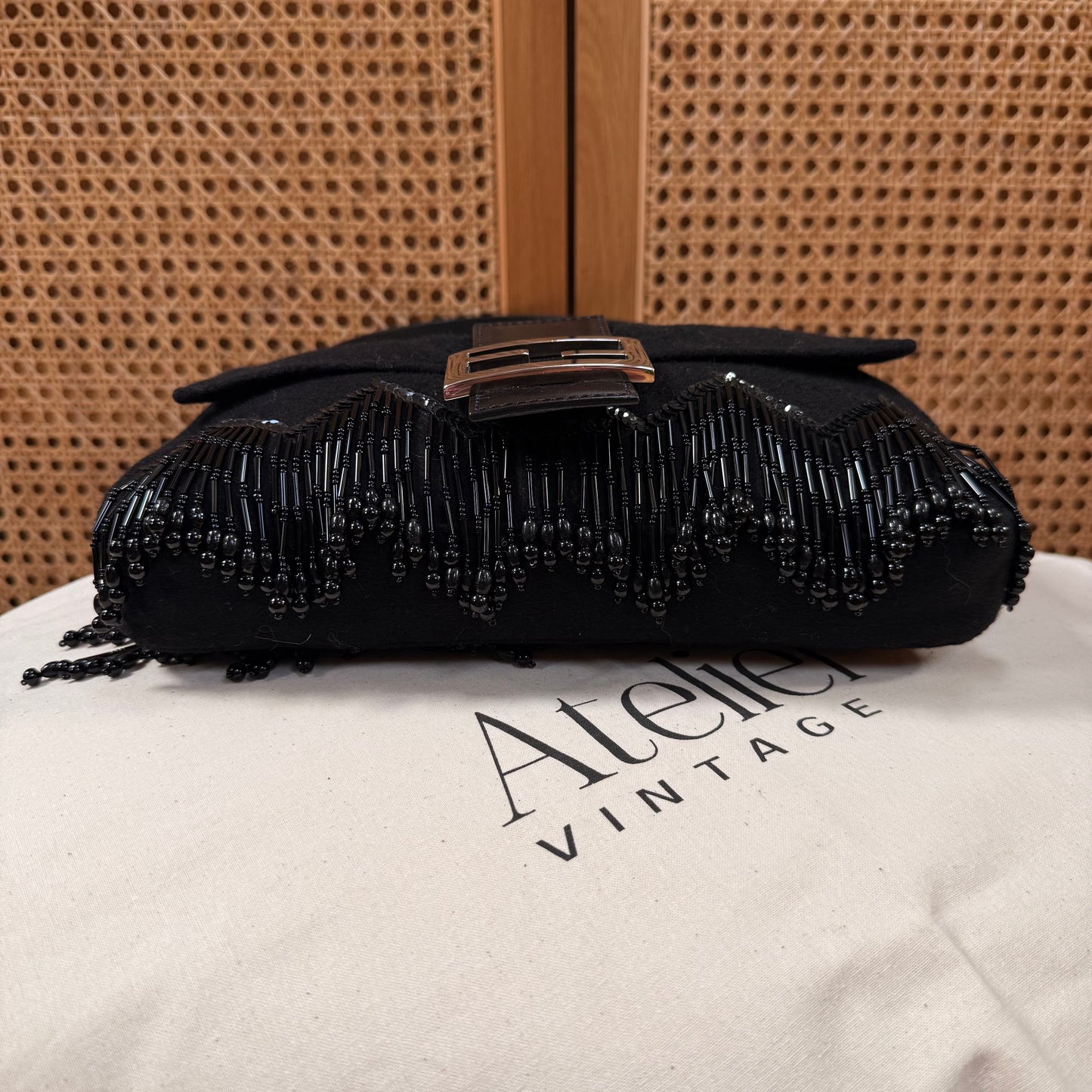 Fendi 2002 Rare Fendi Baguette Black - Limited edition Cashmere and waterfall glass beads