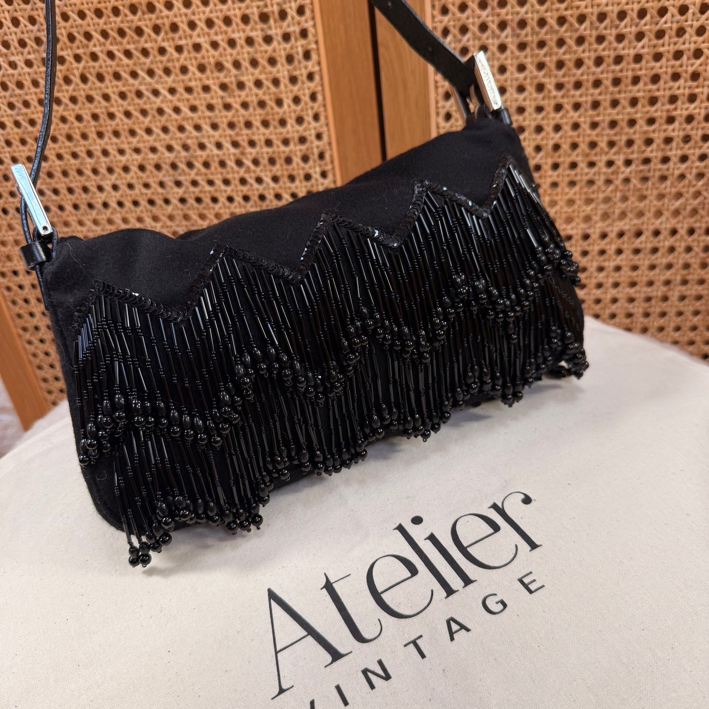 Fendi 2002 Rare Fendi Baguette Black - Limited edition Cashmere and waterfall glass beads