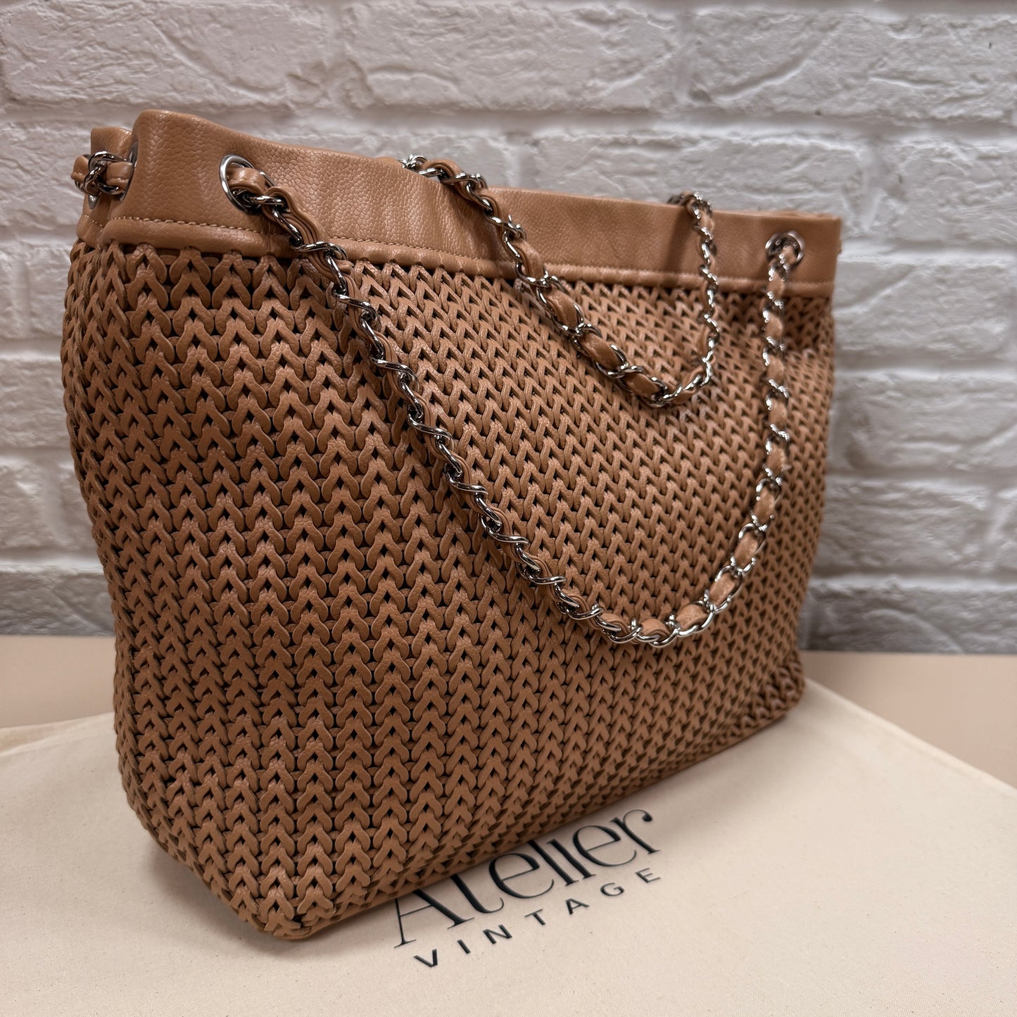 Chanel 2004 Beige Woven Caviar Leather Tote