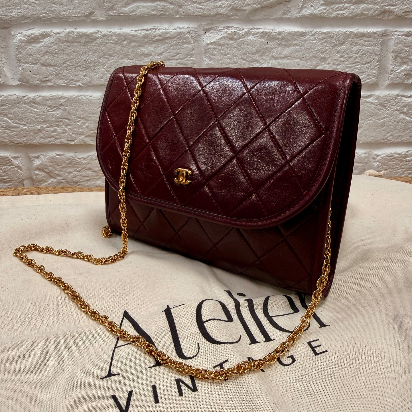 Chanel Early 1980s Rare Bordeaux Lambskin Leather Single flap Cross Body