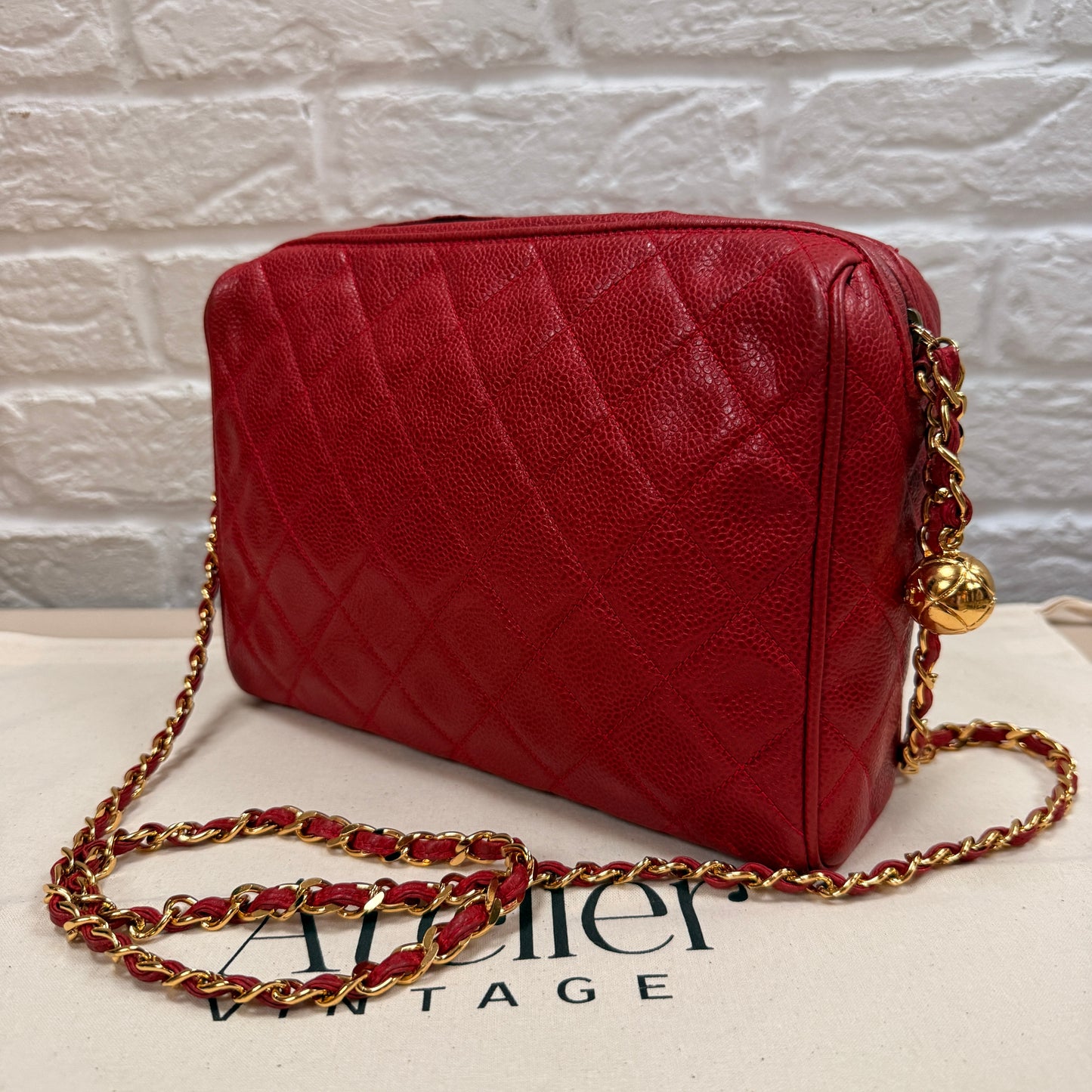 Chanel 1994 Rare Red Caviar Camera Bag with CC Charm