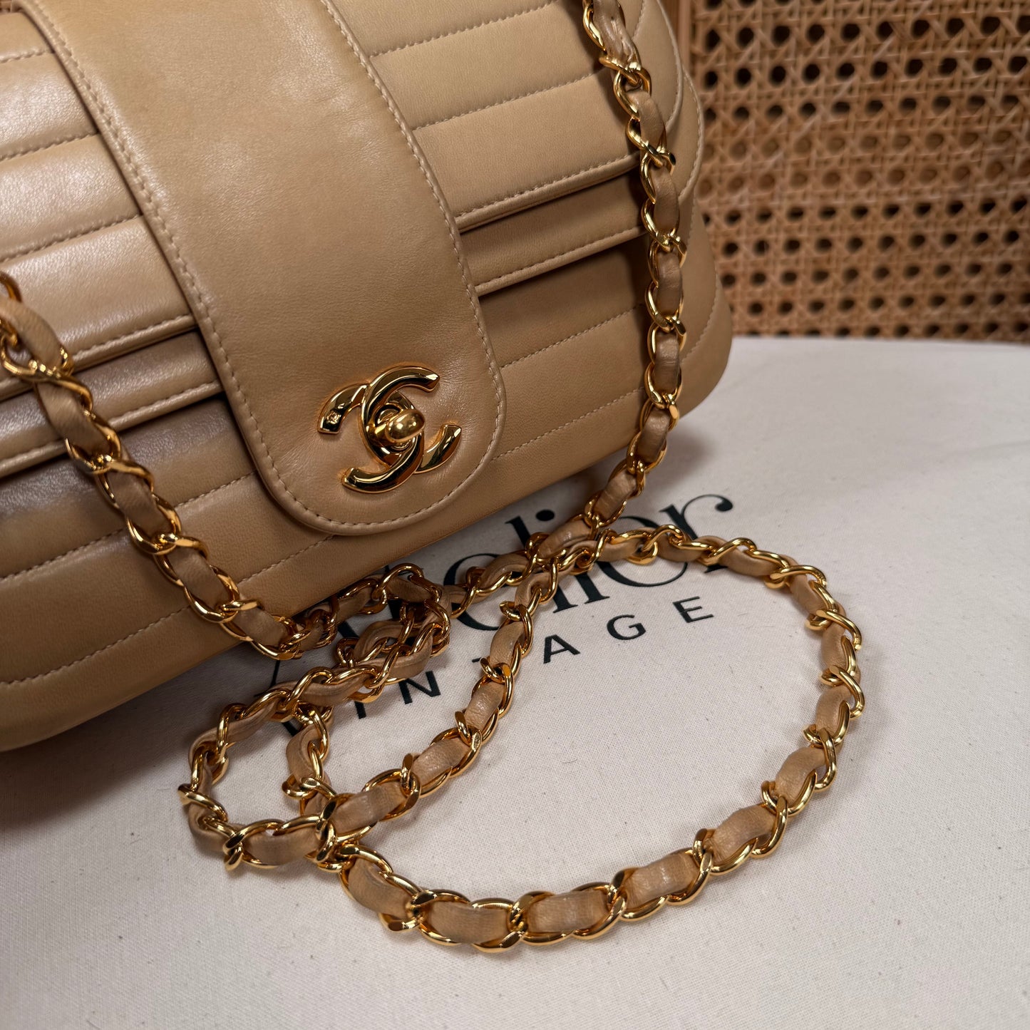 Chanel 1991 Ultra Rare Mademoiselle Scallop Double Flap in Dark Beige