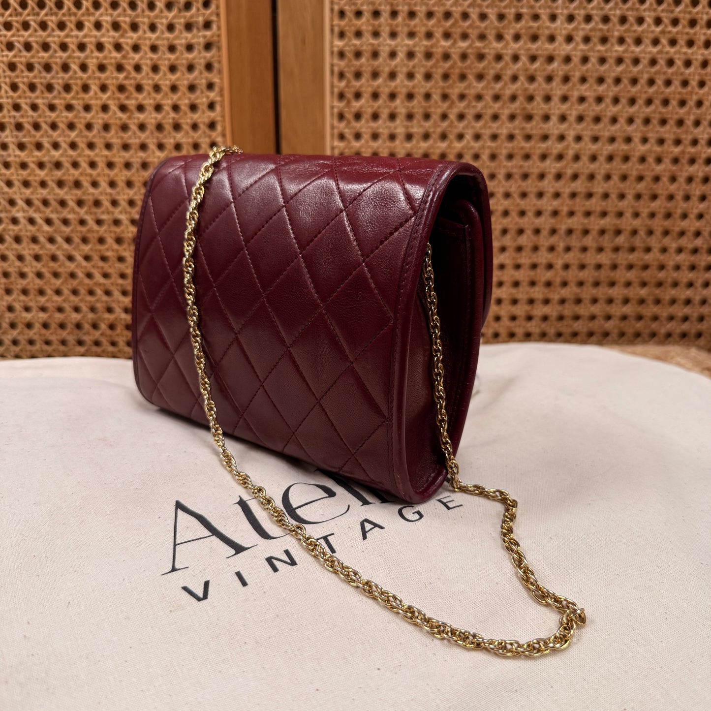 Chanel Early 1980s Rare Bordeaux Lambskin Leather Single flap Cross Body