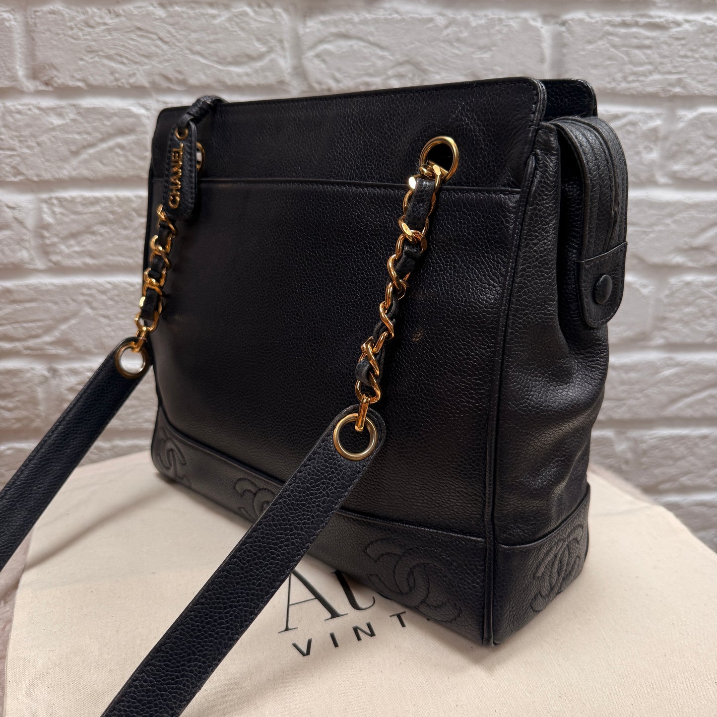 Chanel 1994 Rare Navy Triple CC Caviar Tote