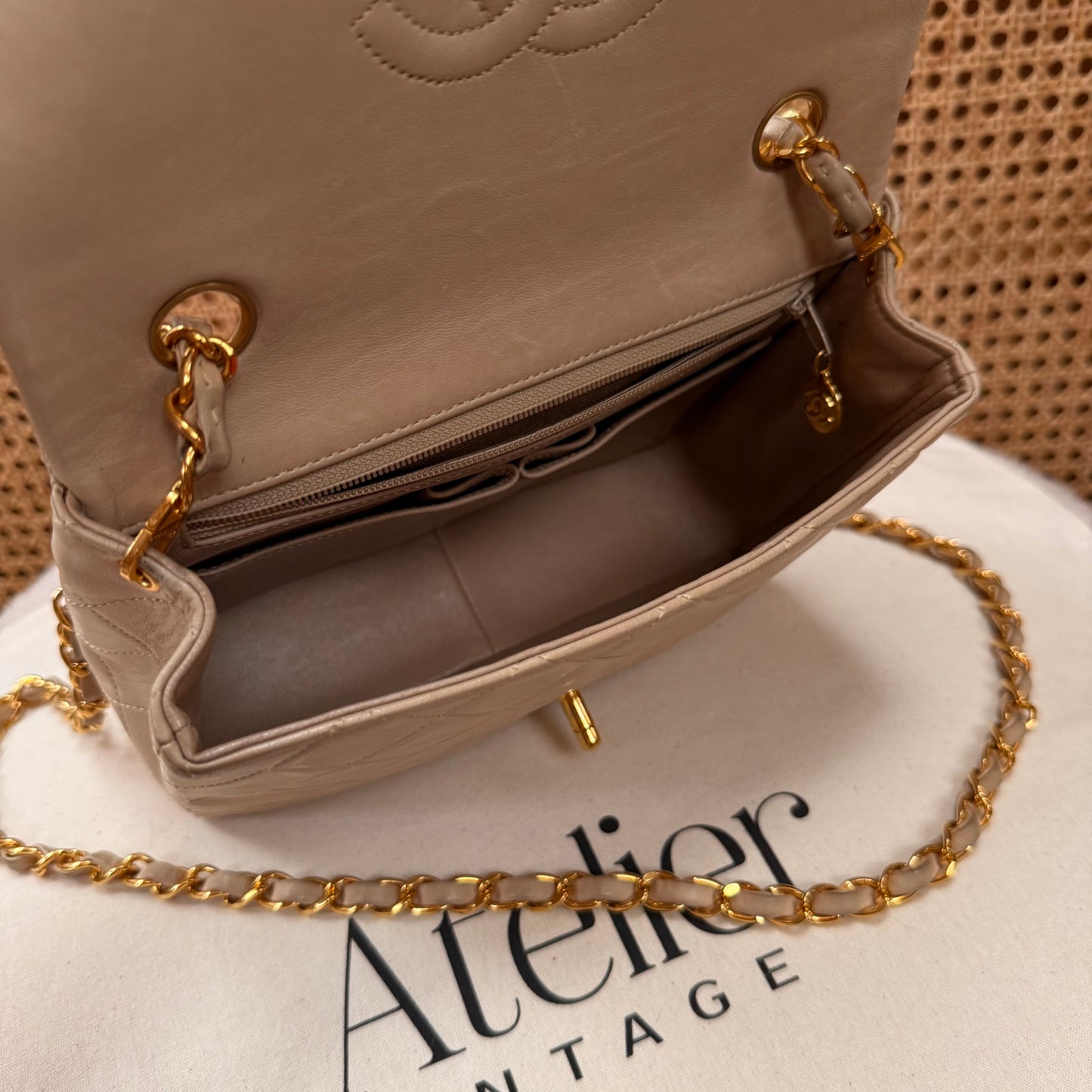 Chanel 1991 Beige Classic Medium Square Single Flap