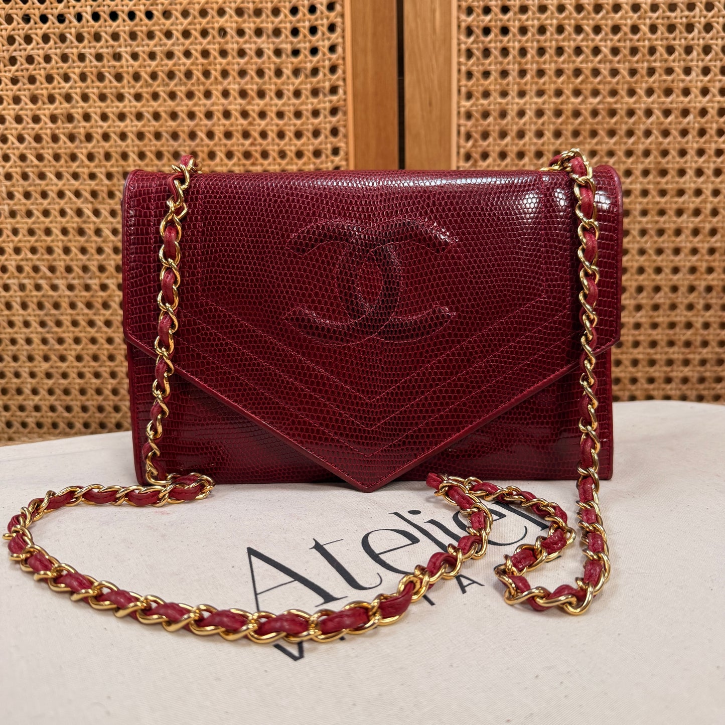 Chanel 1986 Rare Red Exotic Leather Envelope Flap