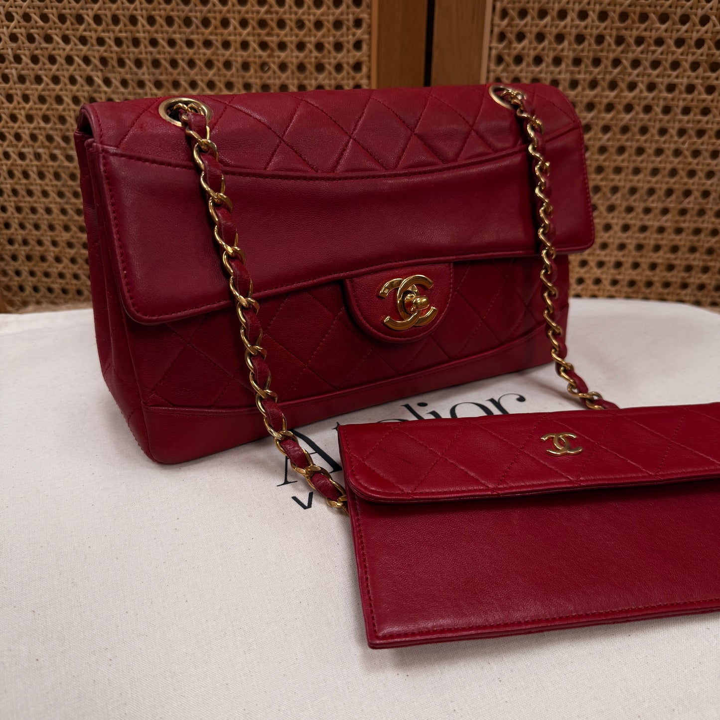 Chanel 1989 Red Classic Single Flap with purse