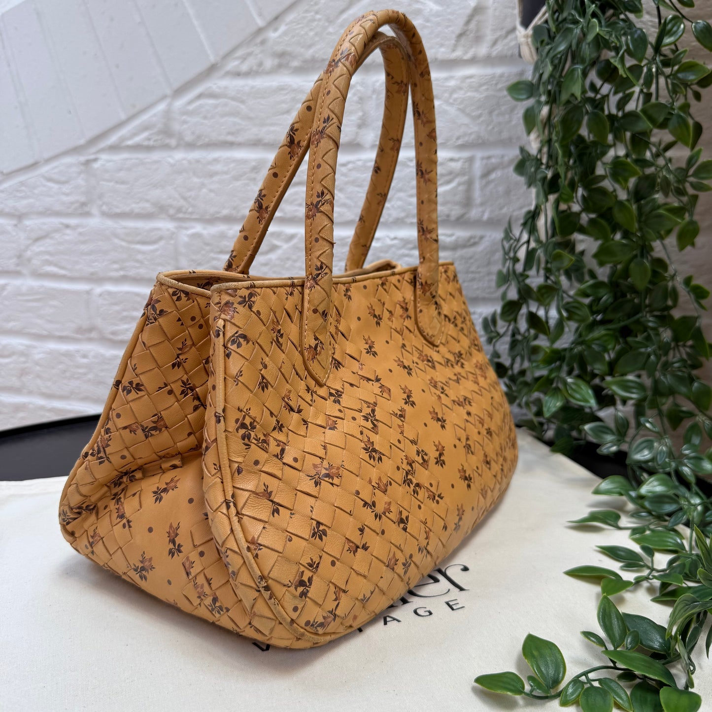 Bottega Veneta 1990s Floral Print intrecciato woven tote