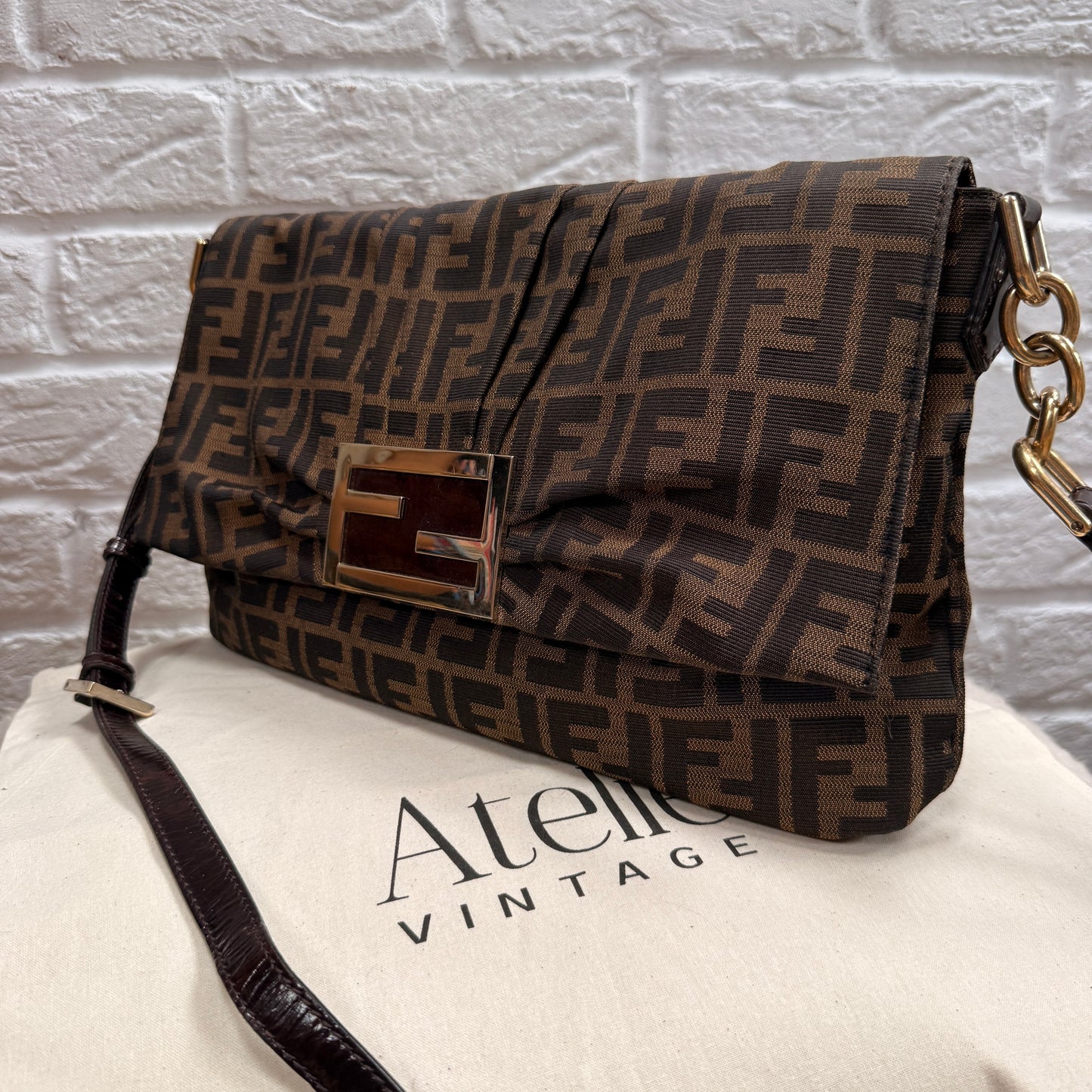 Fendi 1990s Rare Fendi Mia Mamma Two Way Cross Body Maxi Baguette