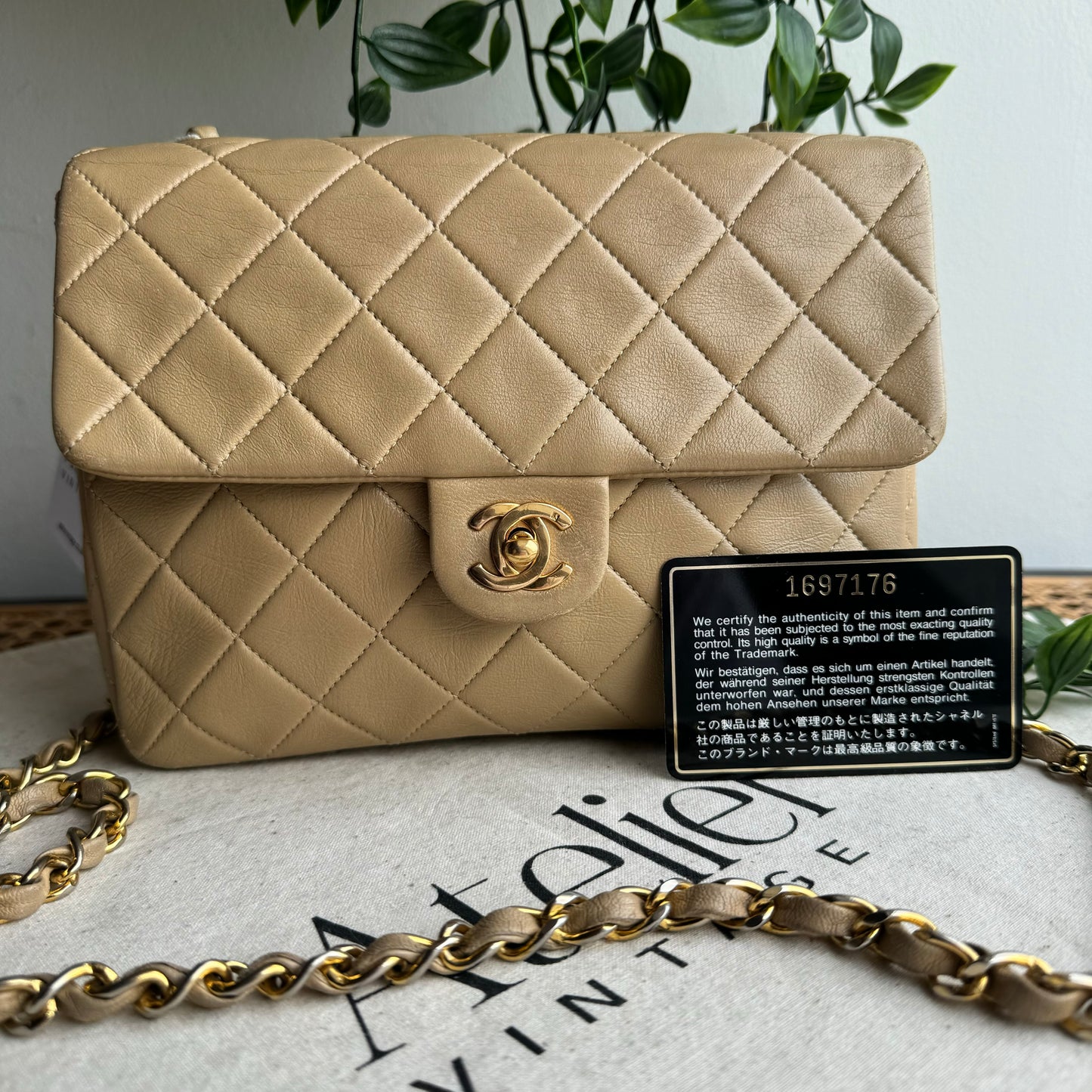 Chanel 1989 Beige Square Classic Single Flap Medium