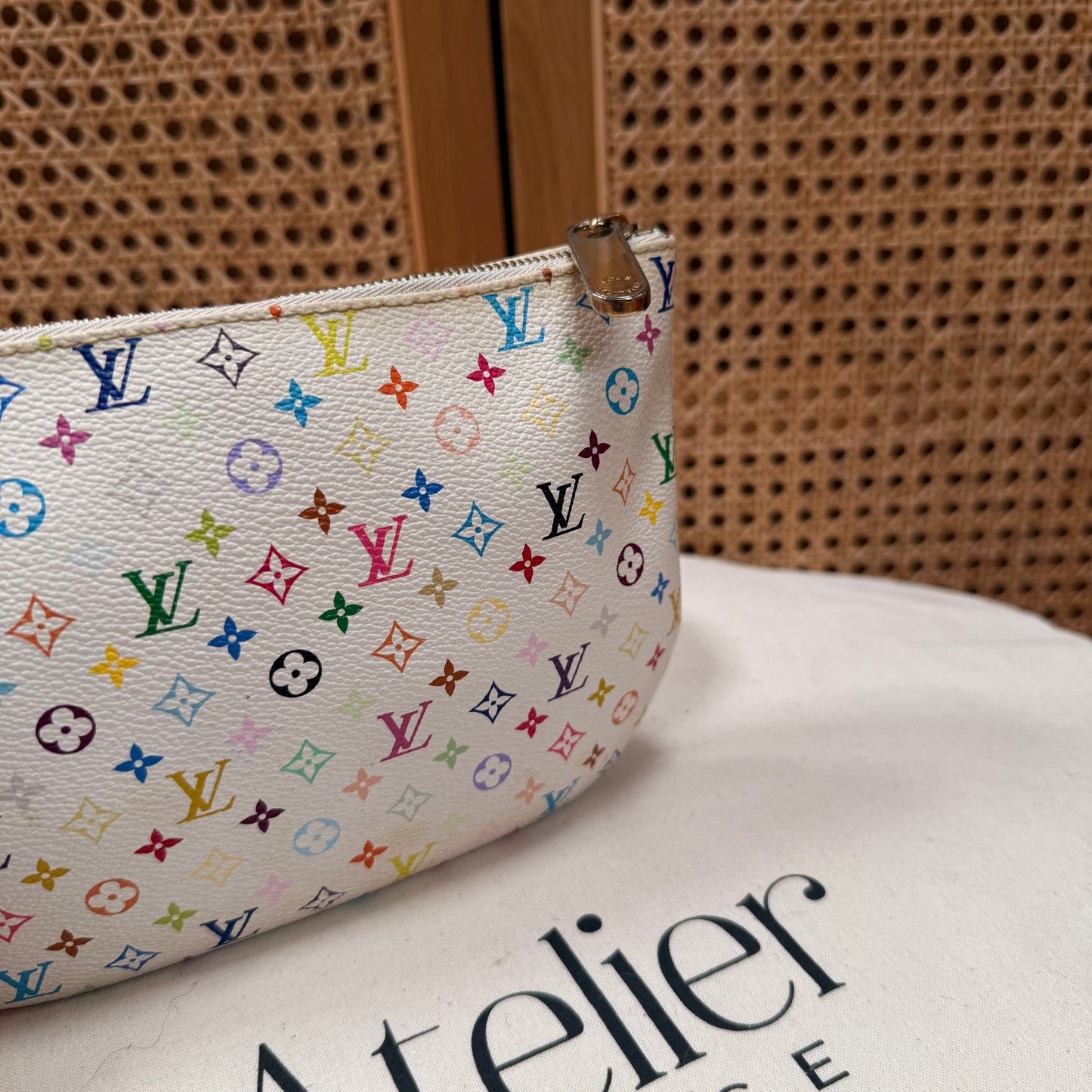 Louis Vuitton 2002 Rare Large Murakami Pouch in white multicolor