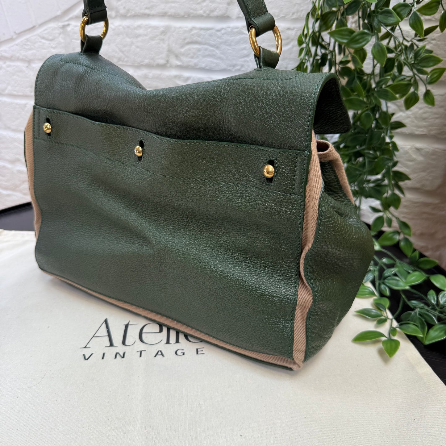 Saint Laurent 2000s Saint Laurent Khaki Muse Two Way with detachable cross Body Strap