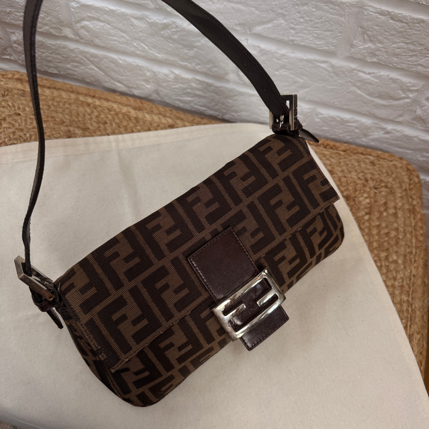 Fendi 1990s Original Baguette in Brown Zucca Print Canvas