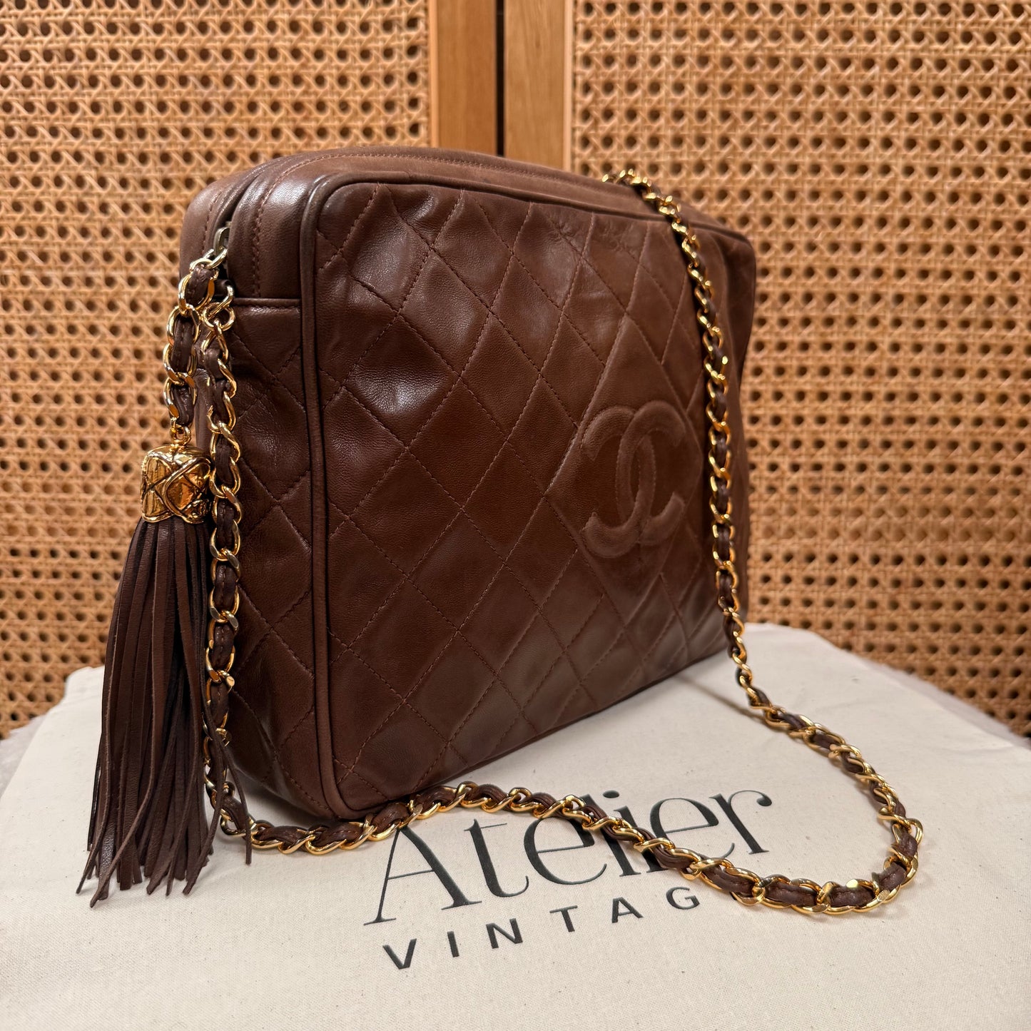 Chanel 1989 Super Rare Dark Tan Tassel Camera Bag
