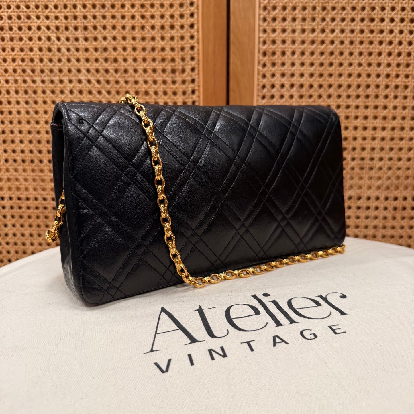 Chanel Rare Early 1980s Double Diamond Quilted Bijoux Chain Classic Rectangle
