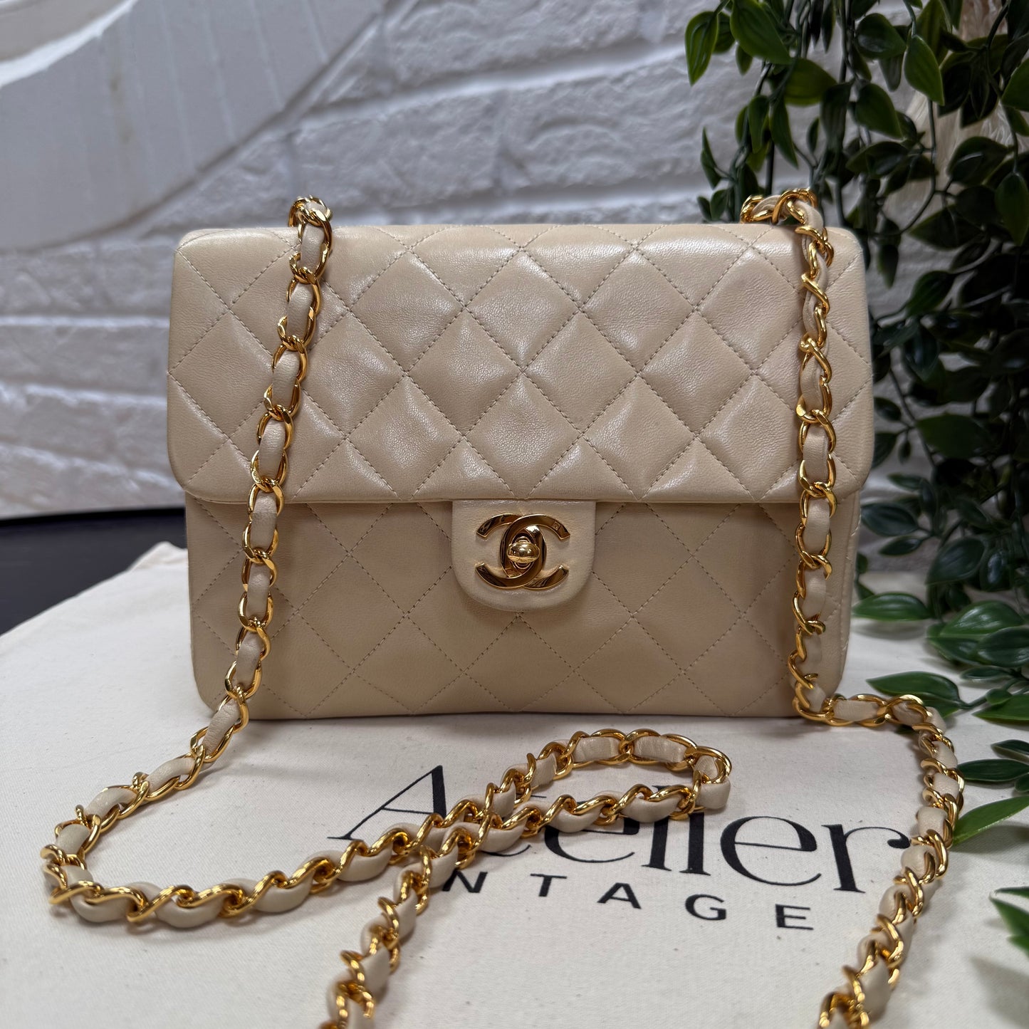 Chanel 1989 Beige Classic Single Flap Medium Square