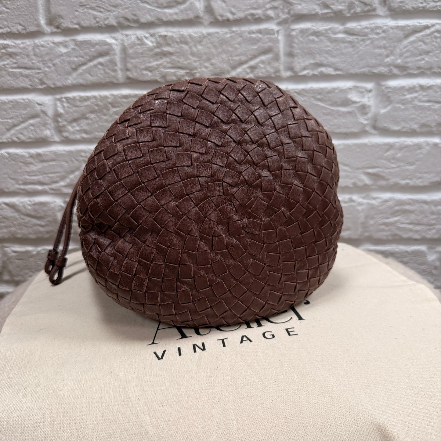 Bottega Veneta 1990s Bottega Veneta Tan Woven Leather Bucket Bag