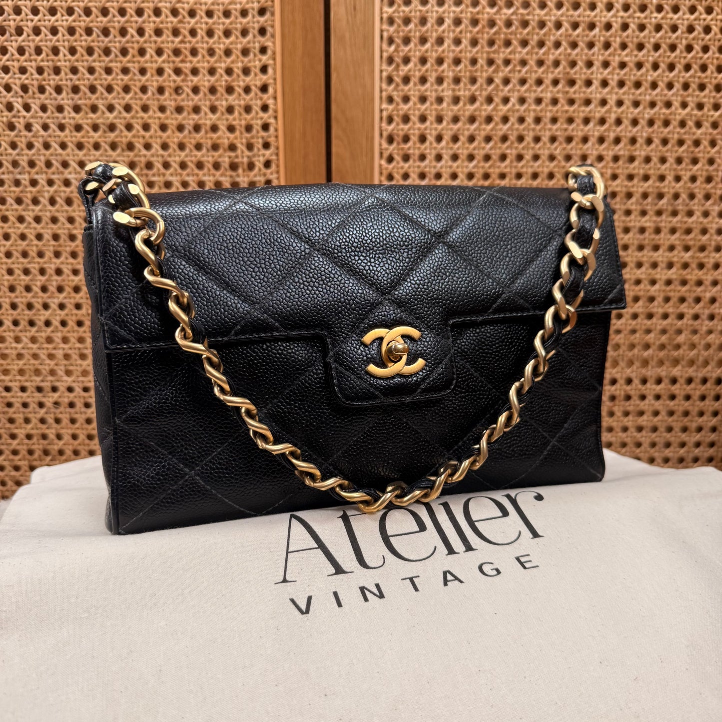 Chanel 2000 Rare Diamond Quilted Caviar Shoulder Bag