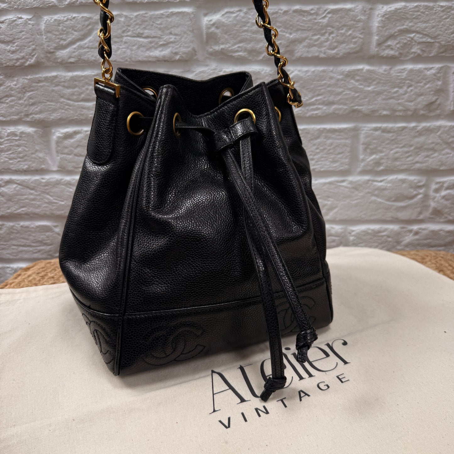 Chanel 1996 Triple CC Caviar bucket bag with pouch
