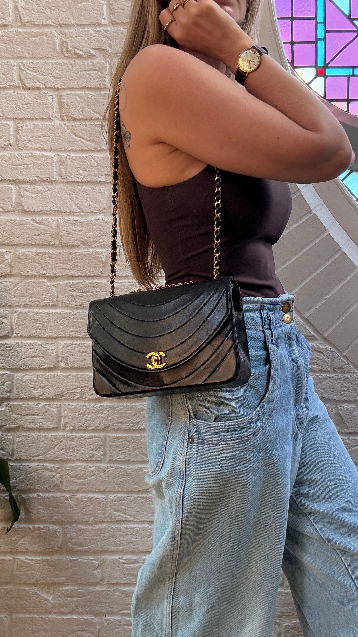 Chanel 1986 Rare Black Half Moon Quilted single flap