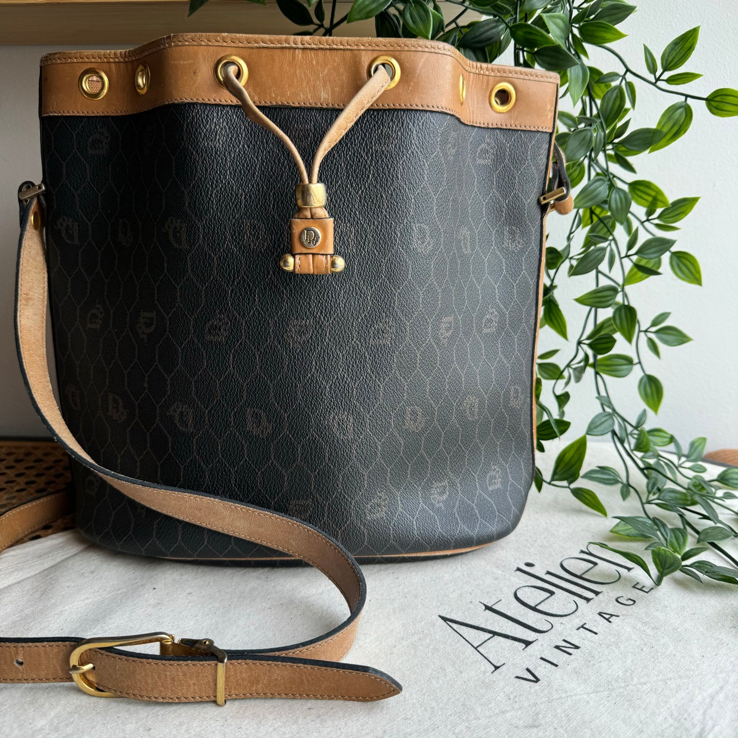 Dior 1980s Honeycomb Bucket Bag with Pouch