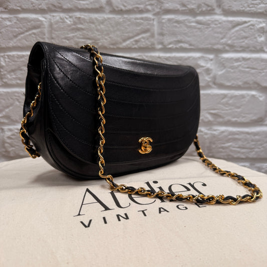Chanel Early 1980s Quilted Half Moon CC Turnlock Single Flap