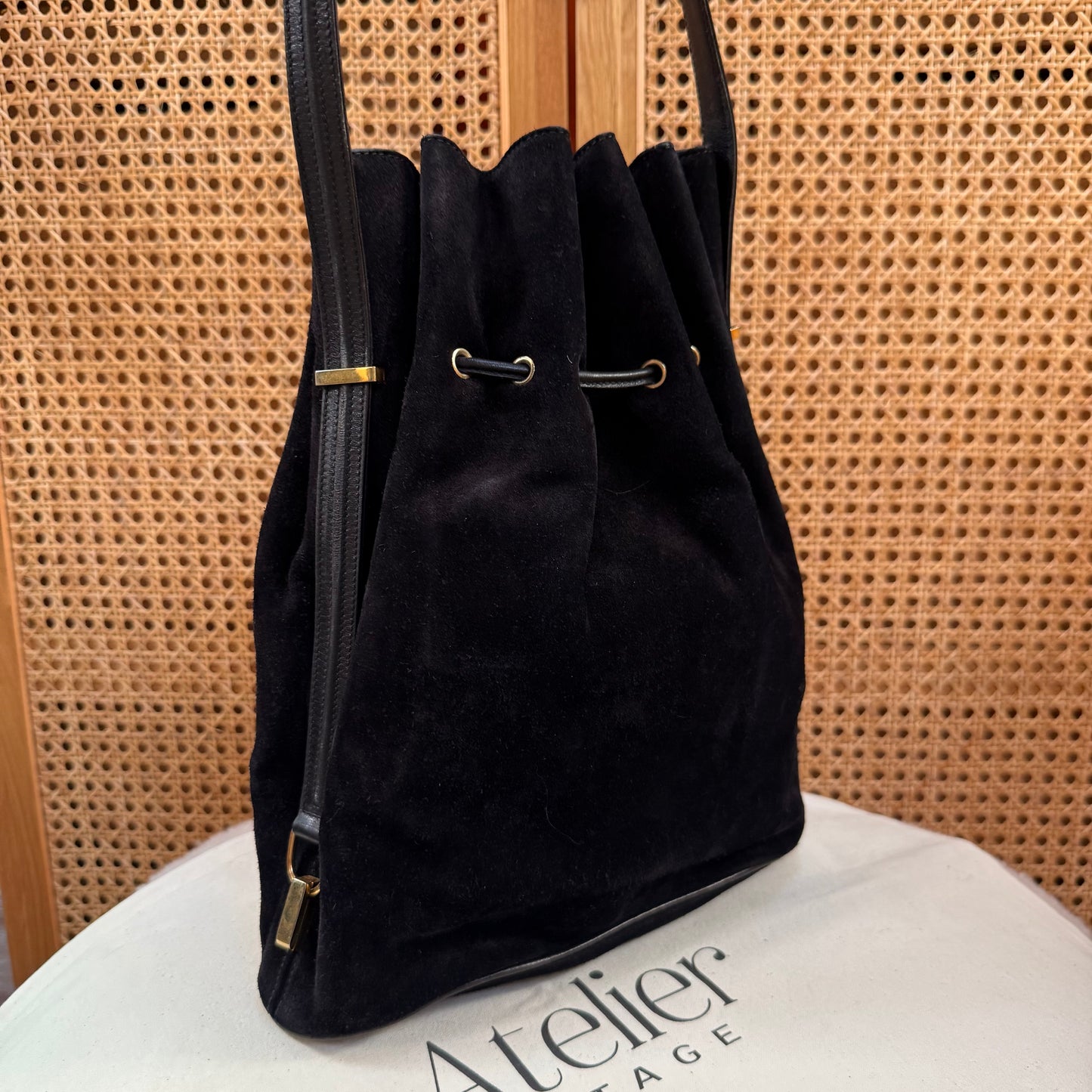 Gucci 1990s Rare Enamel Leopard Suede Bucket Bag