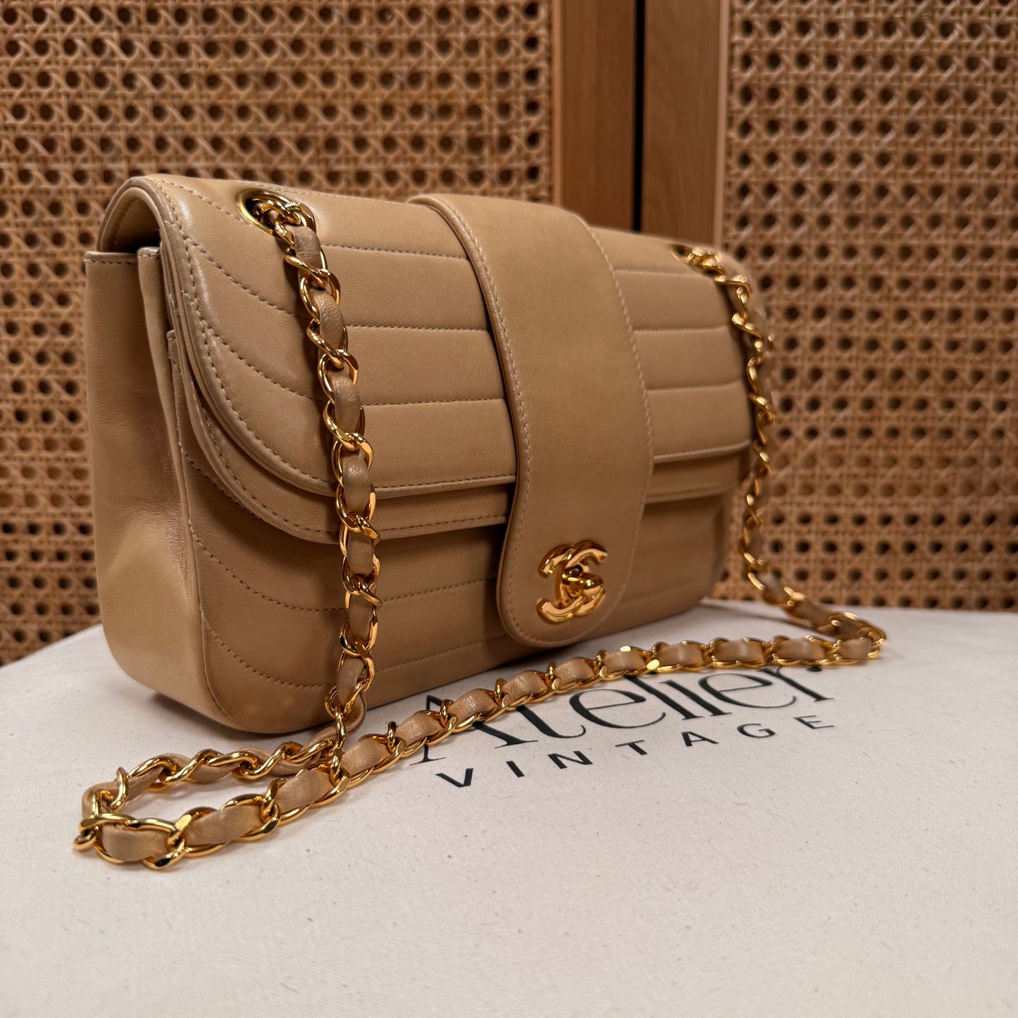 Chanel 1991 Ultra Rare Mademoiselle Scallop Double Flap in Dark Beige