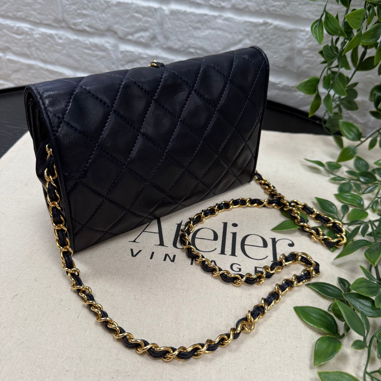 Chanel 1986 Navy Quilted Half Moon Flap