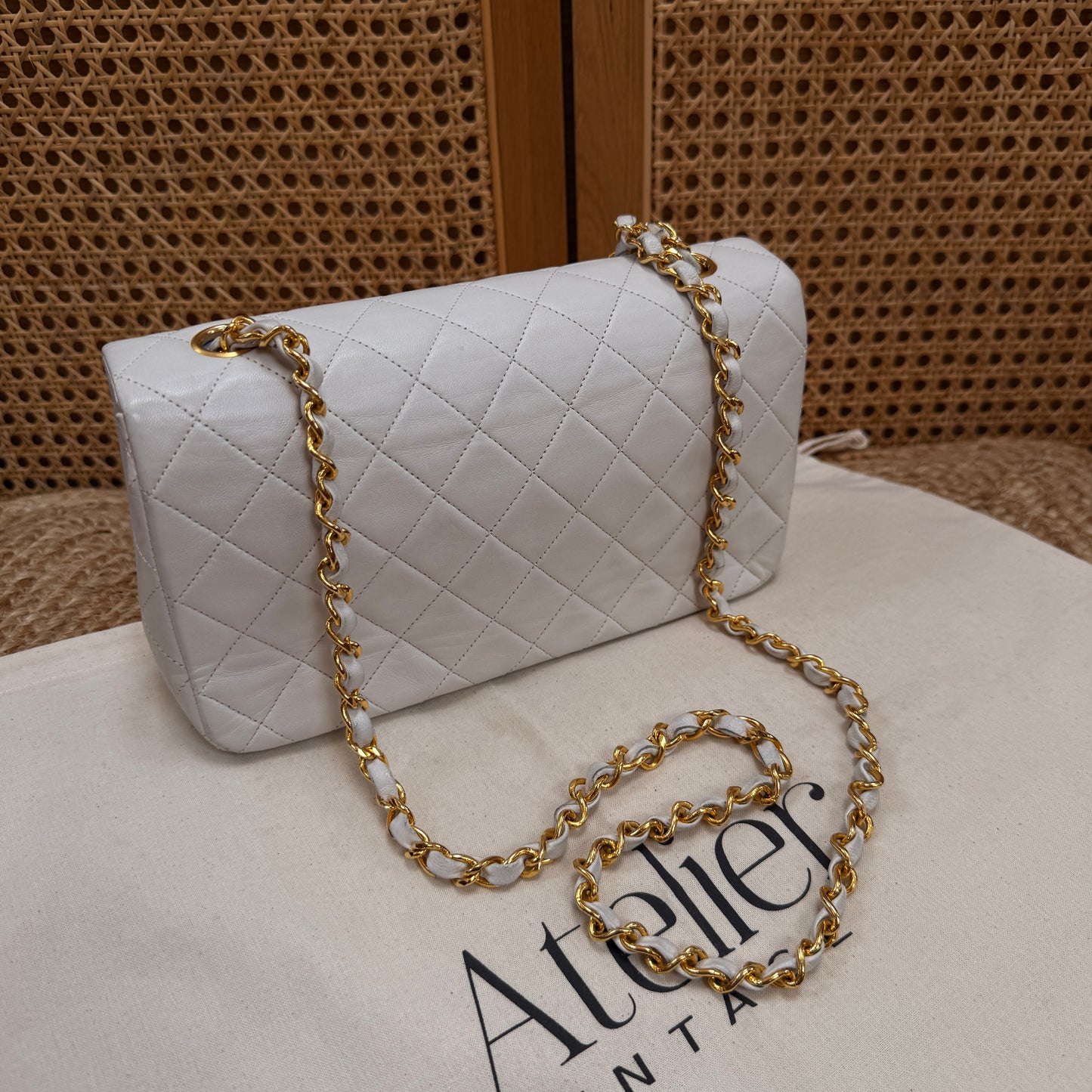 Chanel 1989 Ivory Classic Medium Rectangle Full Flap